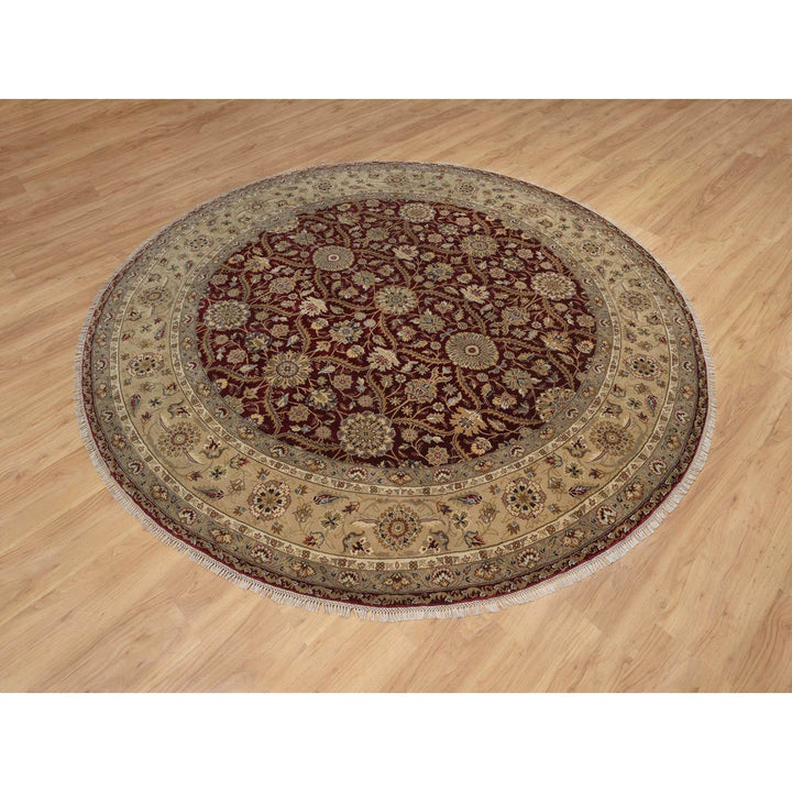 8'1" x 8'1" New Hand Knotted Red Wool & Silk Round Oriental Rug - MOA10291438