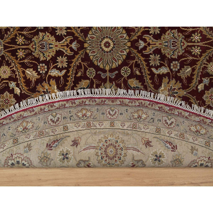 8'1" x 8'1" New Hand Knotted Red Wool & Silk Round Oriental Rug - MOA10291438