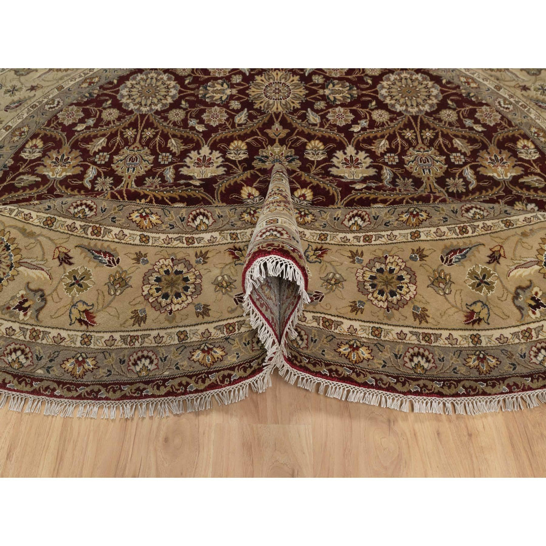 8'1" x 8'1" New Hand Knotted Red Wool & Silk Round Oriental Rug - MOA10291438