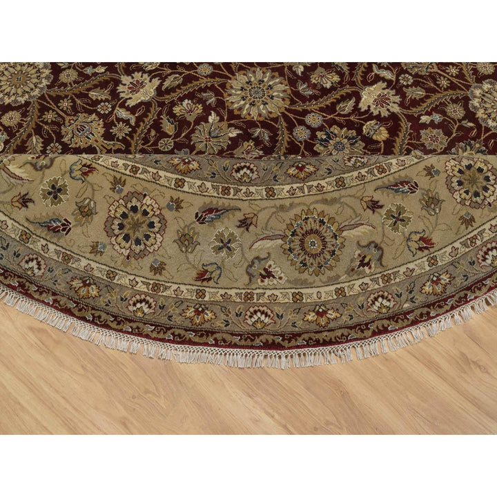 8'1" x 8'1" New Hand Knotted Red Wool & Silk Round Oriental Rug - MOA10291438