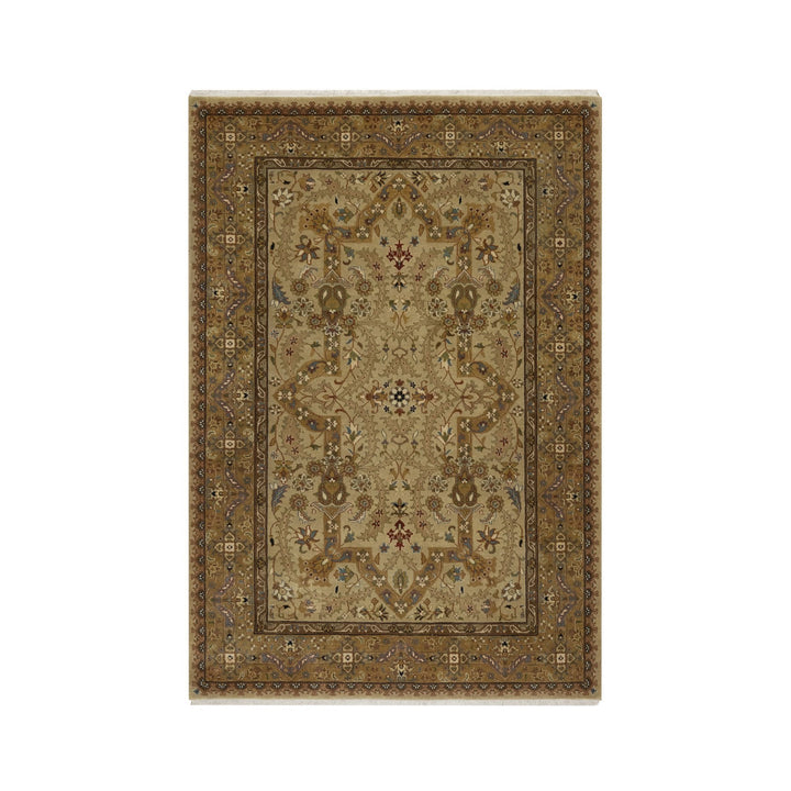 4'1" x 6'0" New Hand Knotted Brown Wool & Silk Rectangle Oriental Rug - MOA10291439