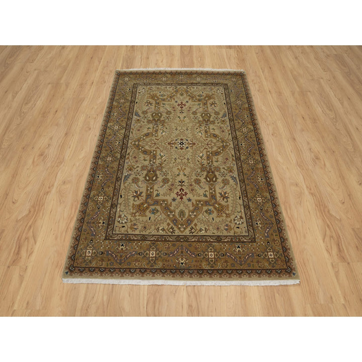 4'1" x 6'0" New Hand Knotted Brown Wool & Silk Rectangle Oriental Rug - MOA10291439