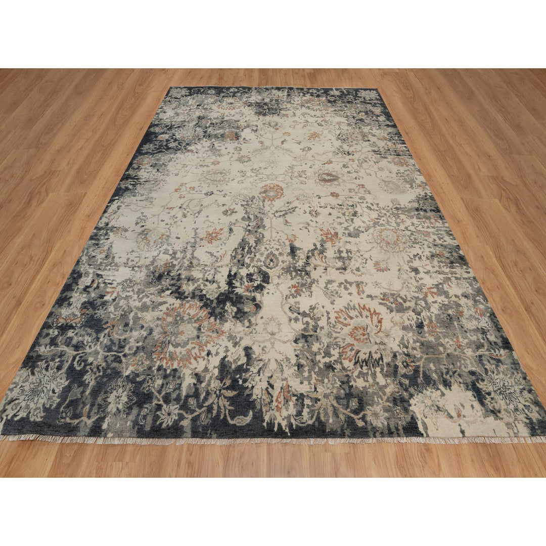 9'0" x 12'2" New Hand Knotted Black Wool Rectangle Oriental Rug - MOA10291441