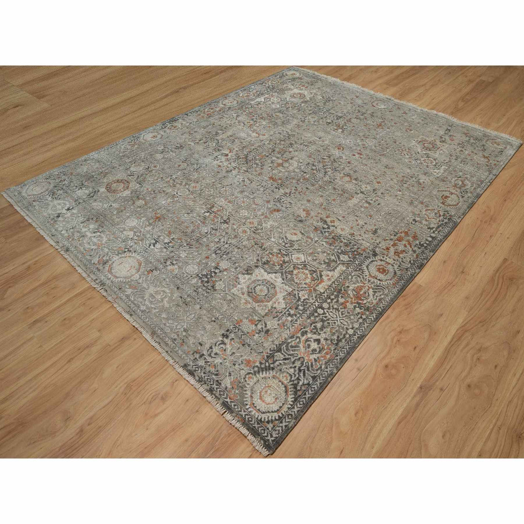 7'9" x 9'11" New Hand Knotted Grey Wool Rectangle Oriental Rug - MOA10291442