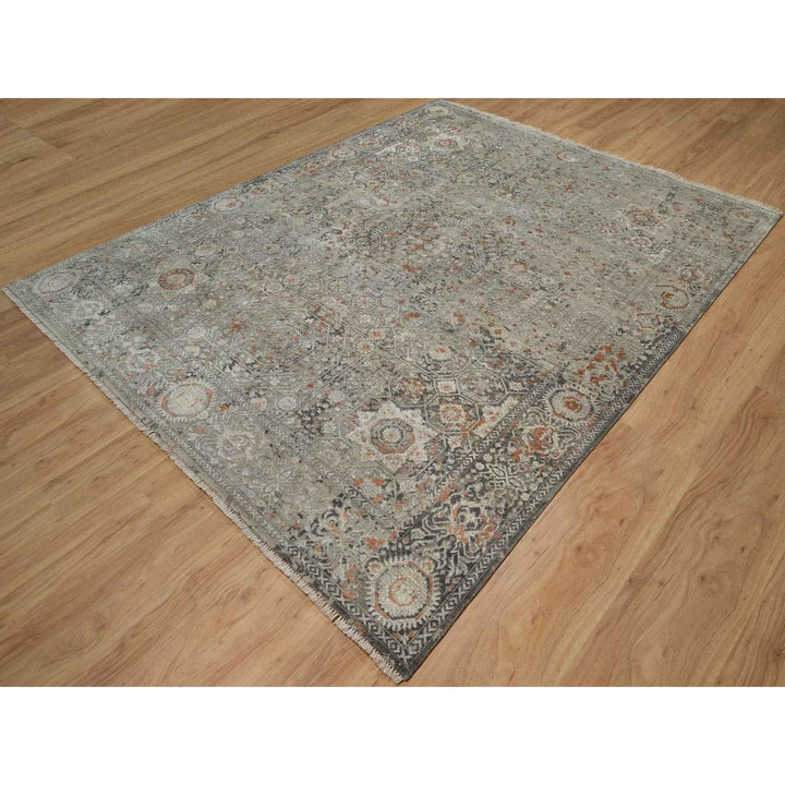 7'9" x 9'11" New Hand Knotted Grey Wool Rectangle Oriental Rug - MOA10291442