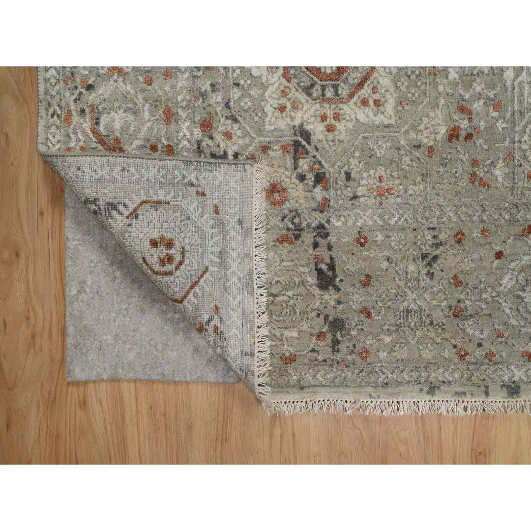 7'9" x 9'11" New Hand Knotted Grey Wool Rectangle Oriental Rug - MOA10291442