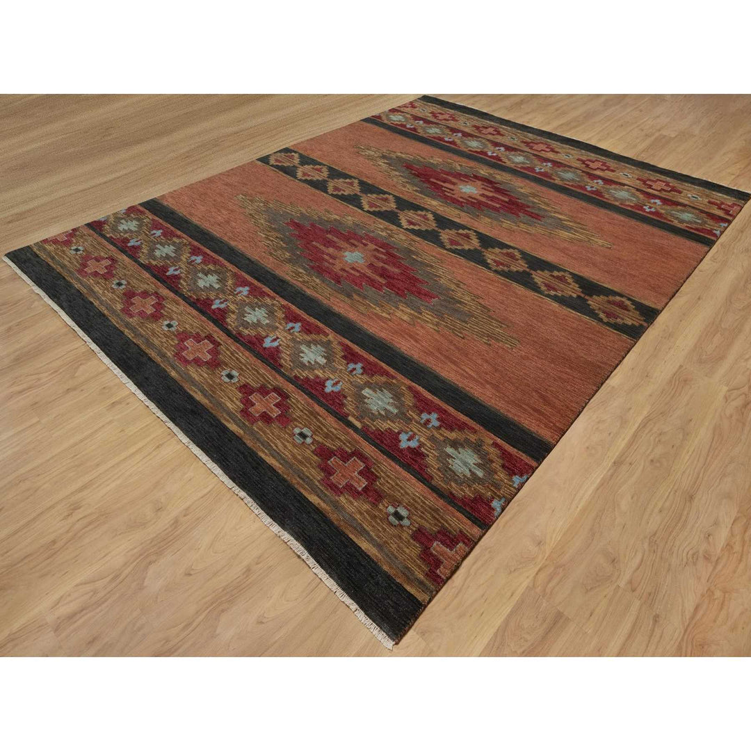 9'1" x 12'0" New Hand Knotted Brown Wool Rectangle Oriental Rug - MOA10291444