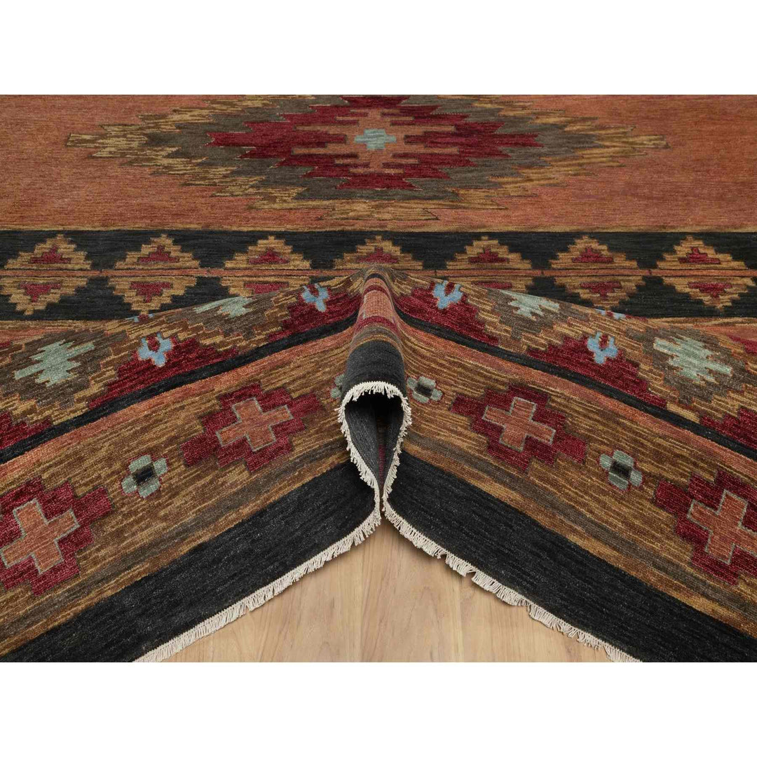 9'1" x 12'0" New Hand Knotted Brown Wool Rectangle Oriental Rug - MOA10291444