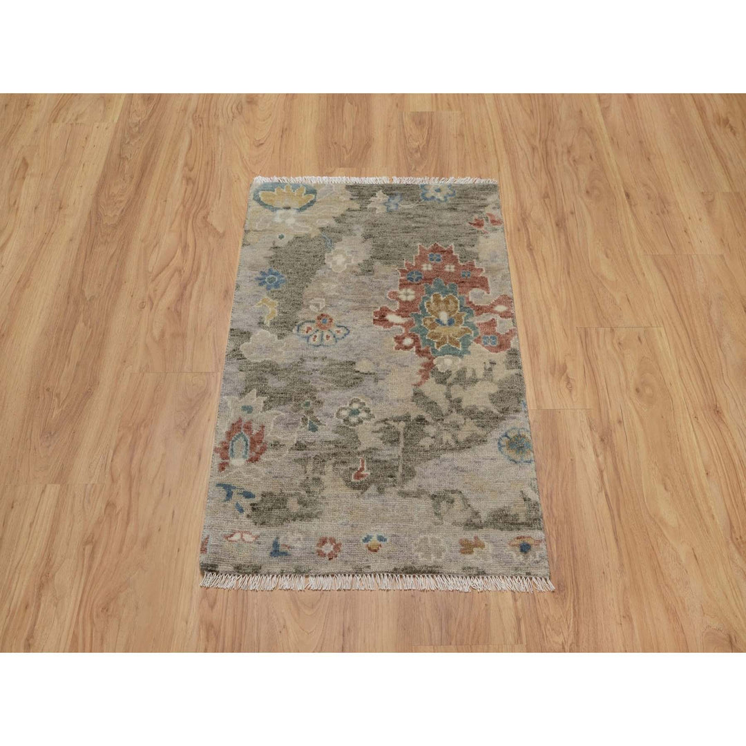 2'1" x 3'0" New Hand Knotted Grey Wool Rectangle Oriental Rug - MOA10291448