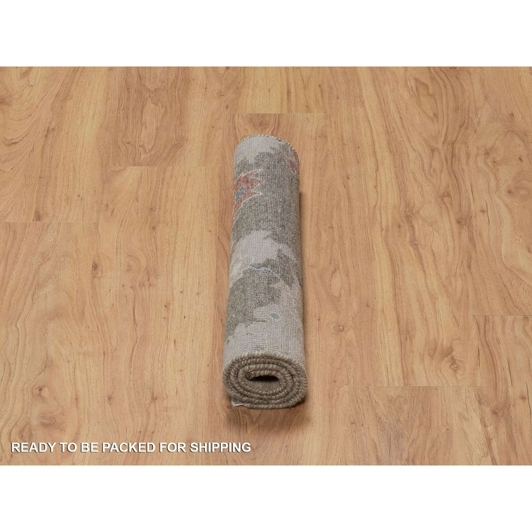2'1" x 3'0" New Hand Knotted Grey Wool Rectangle Oriental Rug - MOA10291448