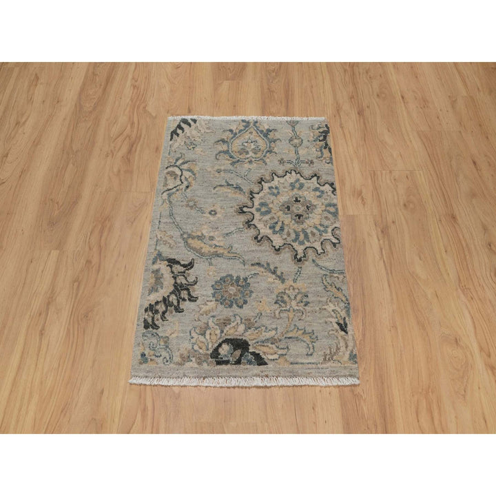 2'1" x 3'1" New Hand Knotted Grey Wool Rectangle Oriental Rug - MOA10291450