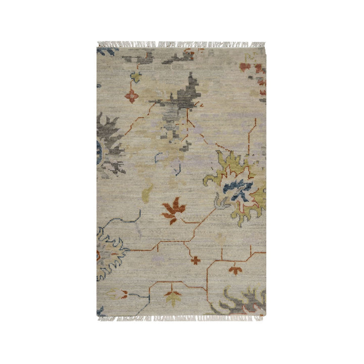 2'1" x 3'4" New Hand Knotted Ivory Wool Rectangle Oriental Rug - MOA10291451