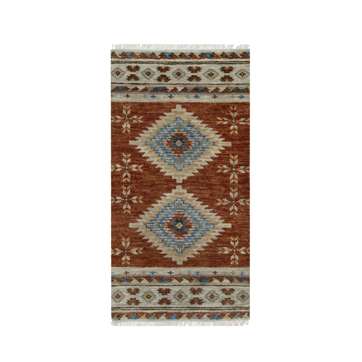 2'0" x 3'11" New Hand Knotted Brown Wool Rectangle Oriental Rug - MOA10291452