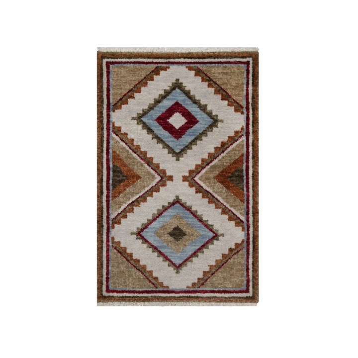 2'0" x 3'1" New Hand Knotted Grey Wool Rectangle Oriental Rug - MOA10291453