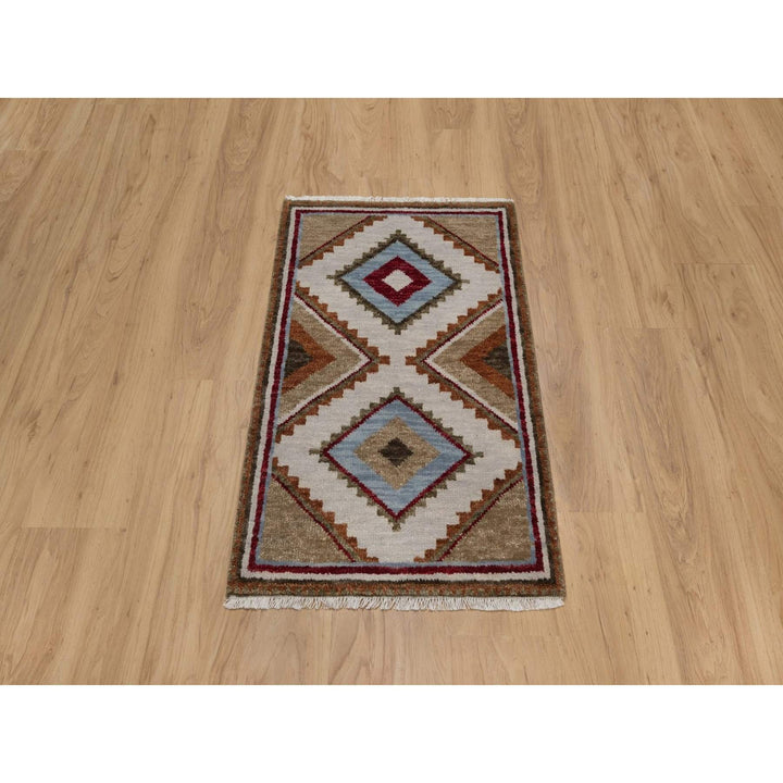 2'0" x 3'1" New Hand Knotted Grey Wool Rectangle Oriental Rug - MOA10291453