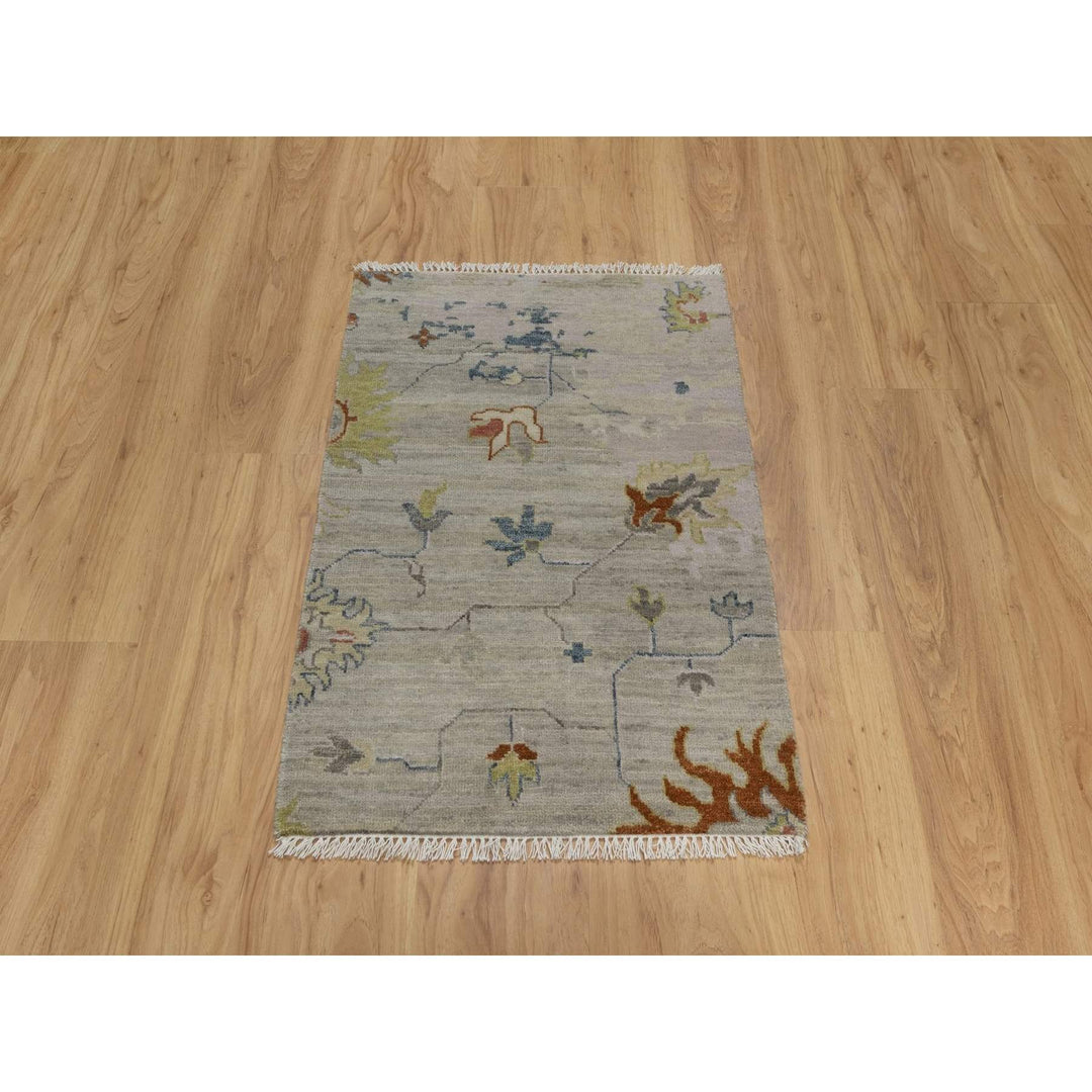 2'1" x 3'0" New Hand Knotted Grey Wool Rectangle Oriental Rug - MOA10291454