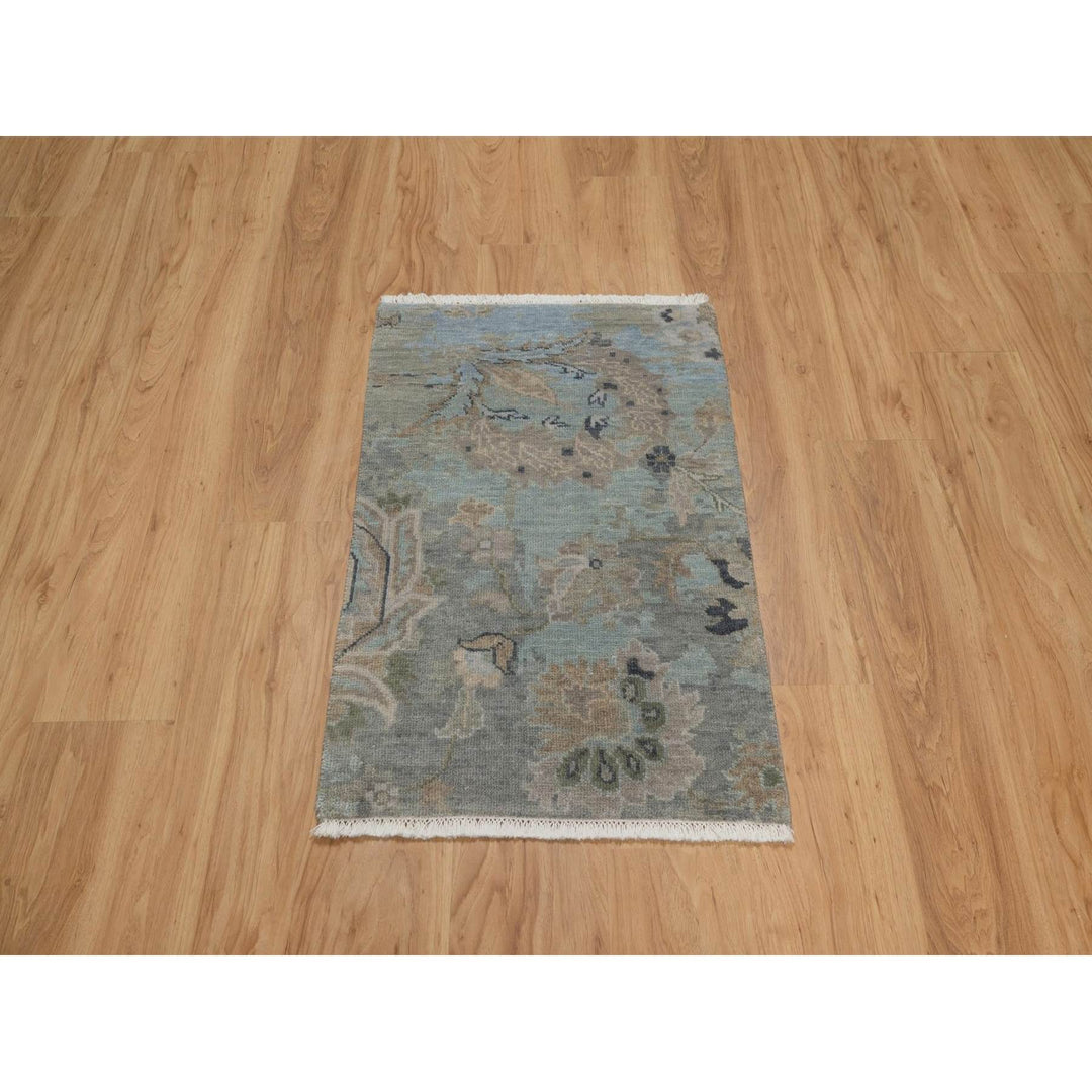 2'0" x 2'11" New Hand Knotted Grey Wool Rectangle Oriental Rug - MOA10291456
