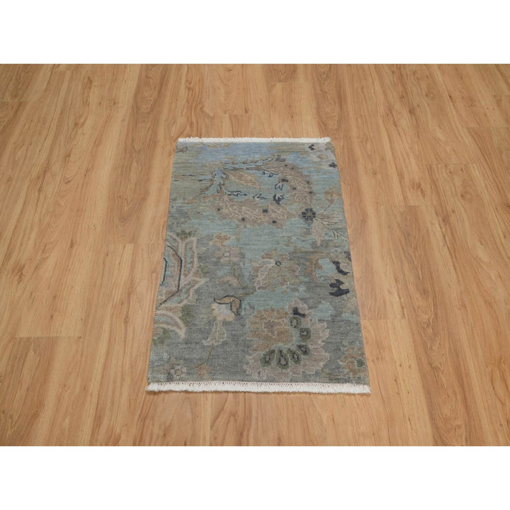2'0" x 2'11" New Hand Knotted Grey Wool Rectangle Oriental Rug - MOA10291456