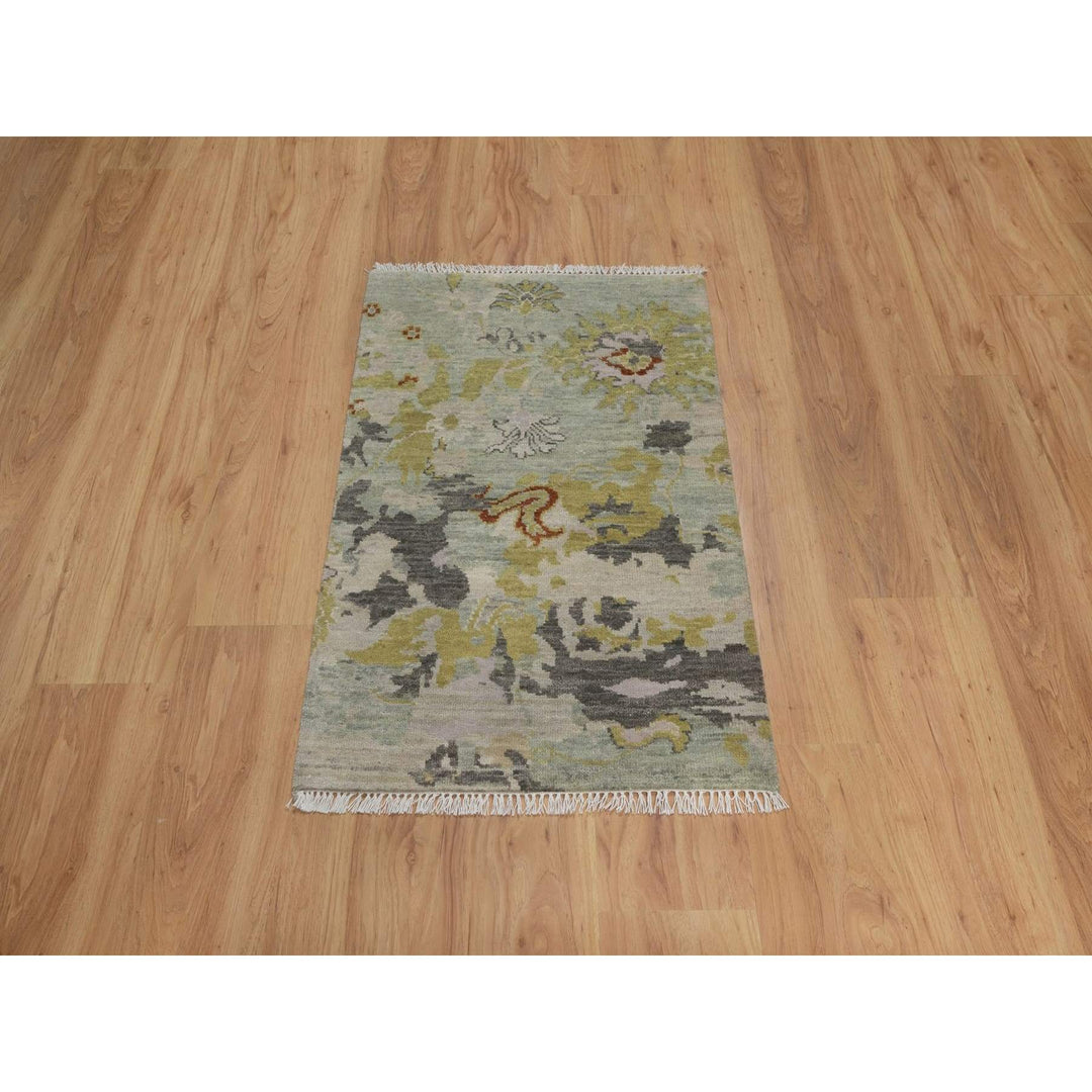 2'1" x 3'0" New Hand Knotted Green Wool Rectangle Oriental Rug - MOA10291458