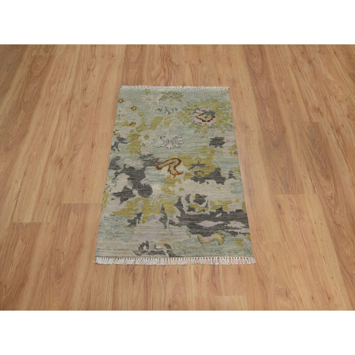 2'1" x 3'0" New Hand Knotted Green Wool Rectangle Oriental Rug - MOA10291458