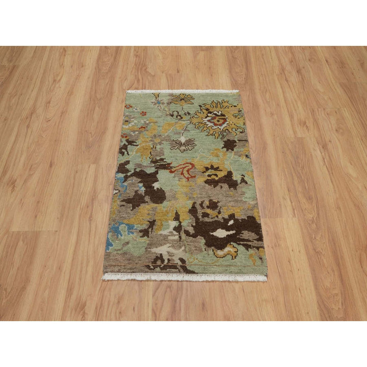 2'0" x 3'0" New Hand Knotted Green Wool Rectangle Oriental Rug - MOA10291460