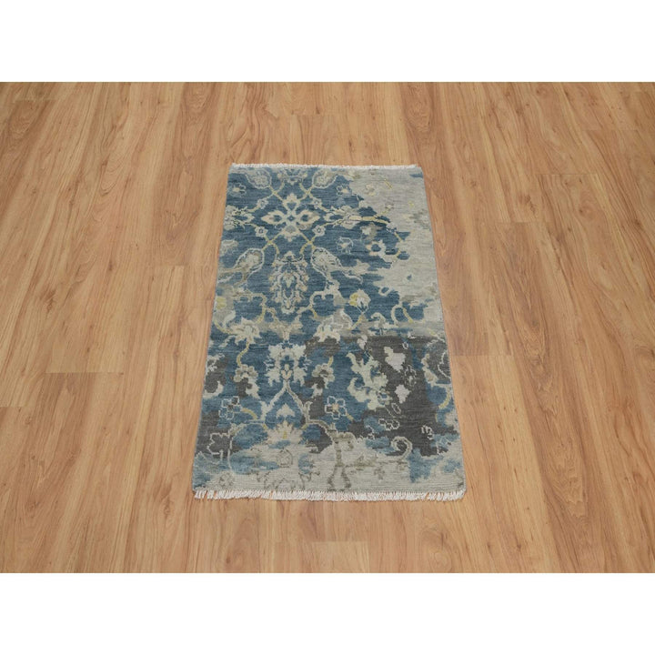 2'0" x 3'1" New Hand Knotted Blue Wool Rectangle Oriental Rug - MOA10291462