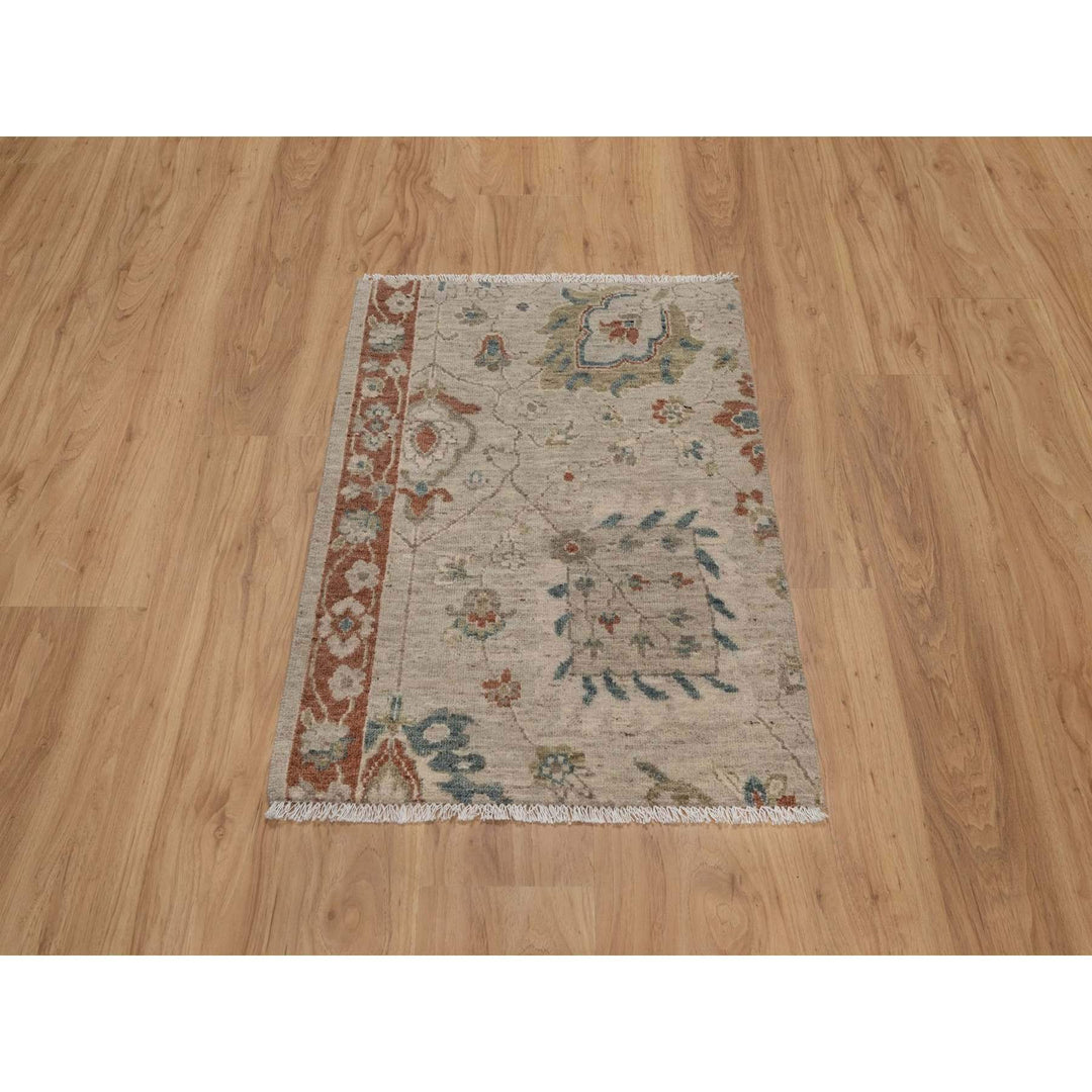 2'2" x 3'1" New Hand Knotted Beige Wool Rectangle Oriental Rug - MOA10291464