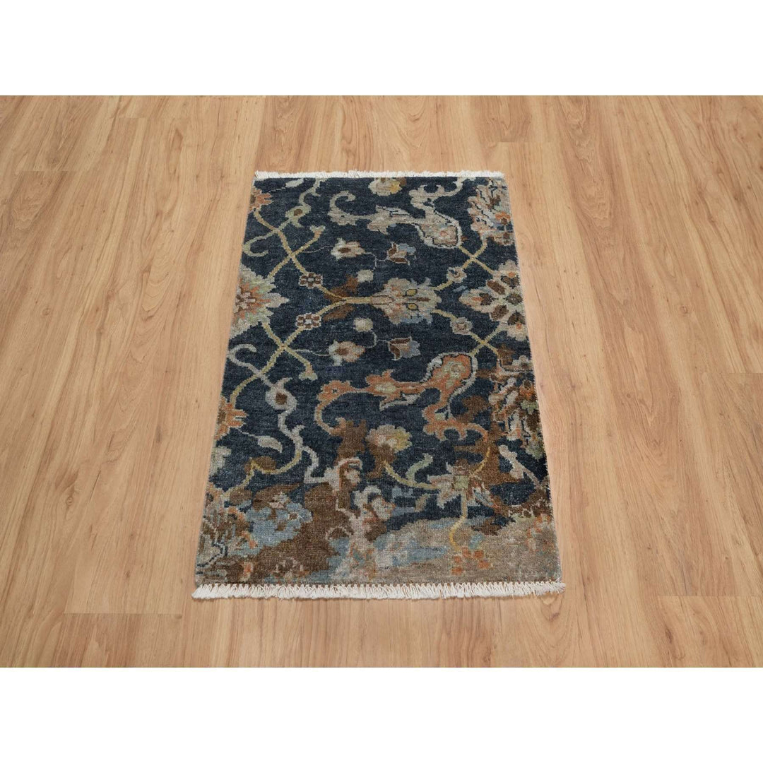 2'0" x 3'0" New Hand Knotted Blue Wool Rectangle Oriental Rug - MOA10291468