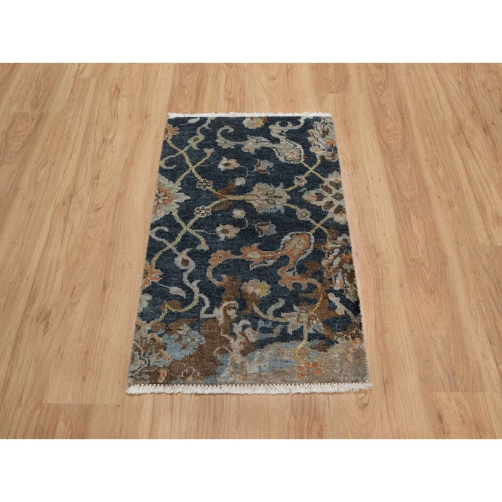2'0" x 3'0" New Hand Knotted Blue Wool Rectangle Oriental Rug - MOA10291468