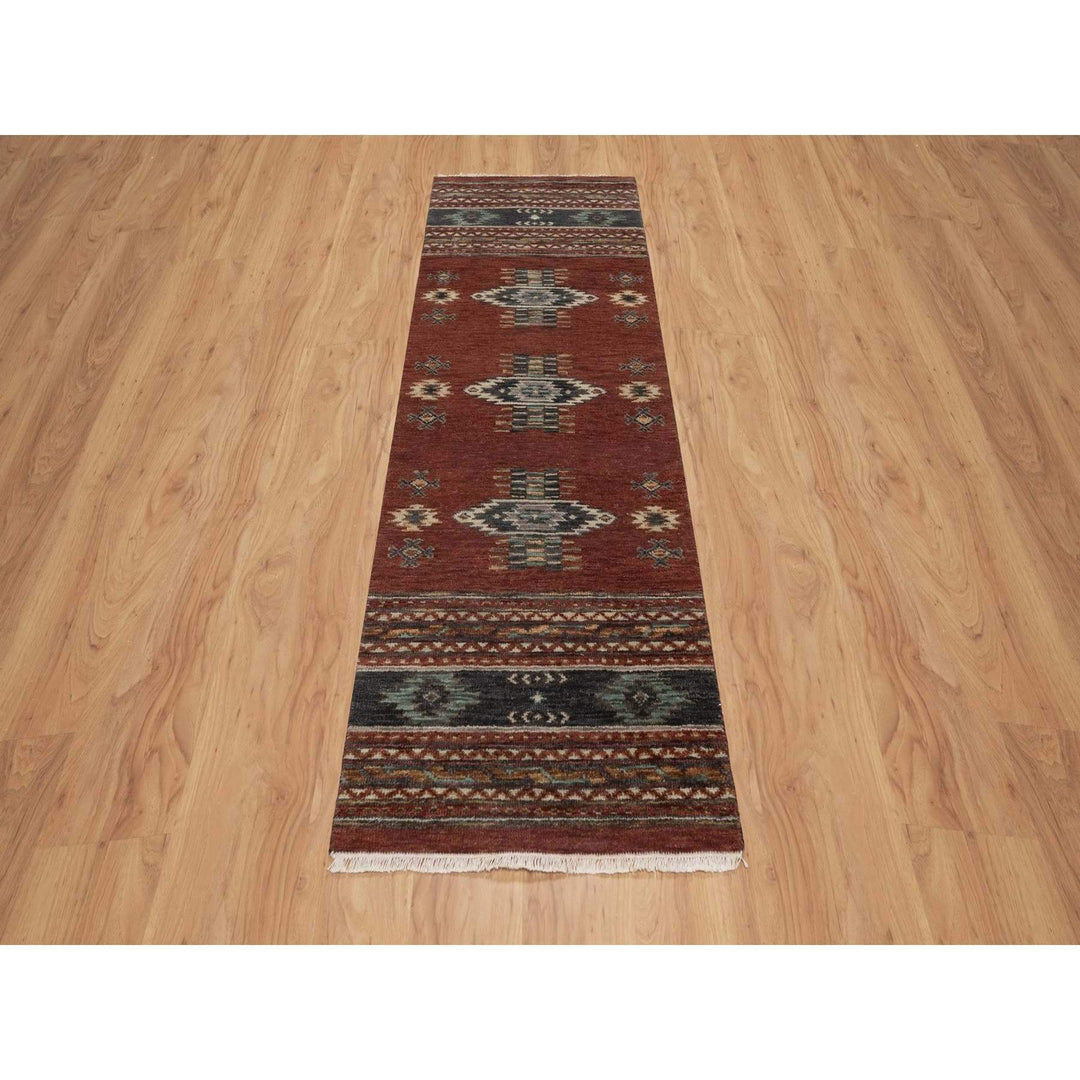 2'7" x 7'10" New Hand Knotted Red Wool Runner Oriental Rug - MOA10291470