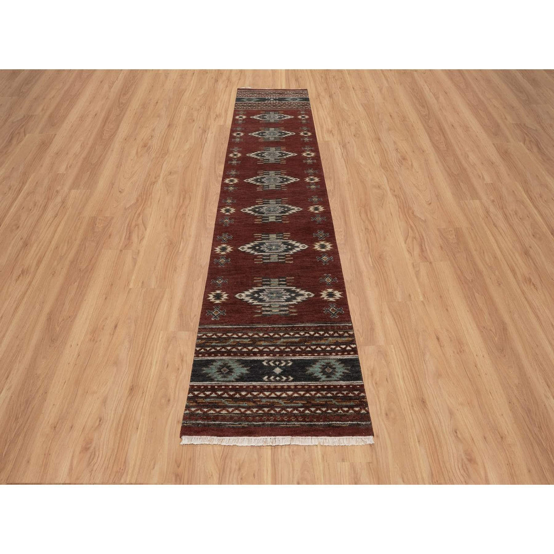 2'7" x 12'0" New Hand Knotted Red Wool Runner Oriental Rug - MOA10291471