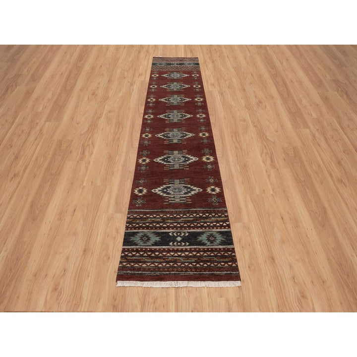 2'7" x 12'0" New Hand Knotted Red Wool Runner Oriental Rug - MOA10291471
