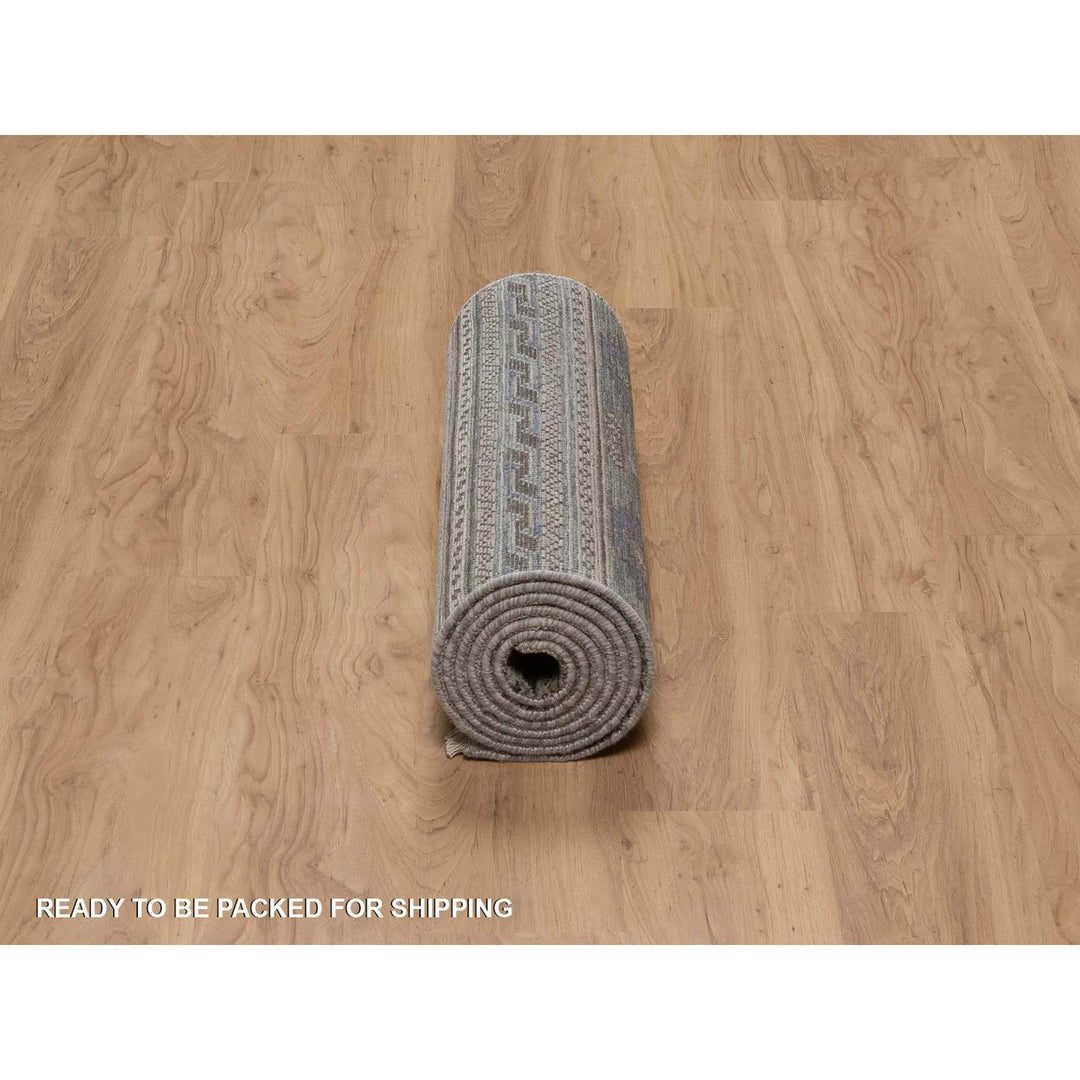 2'7" x 9'10" New Hand Knotted Grey Wool Runner Oriental Rug - MOA10291472