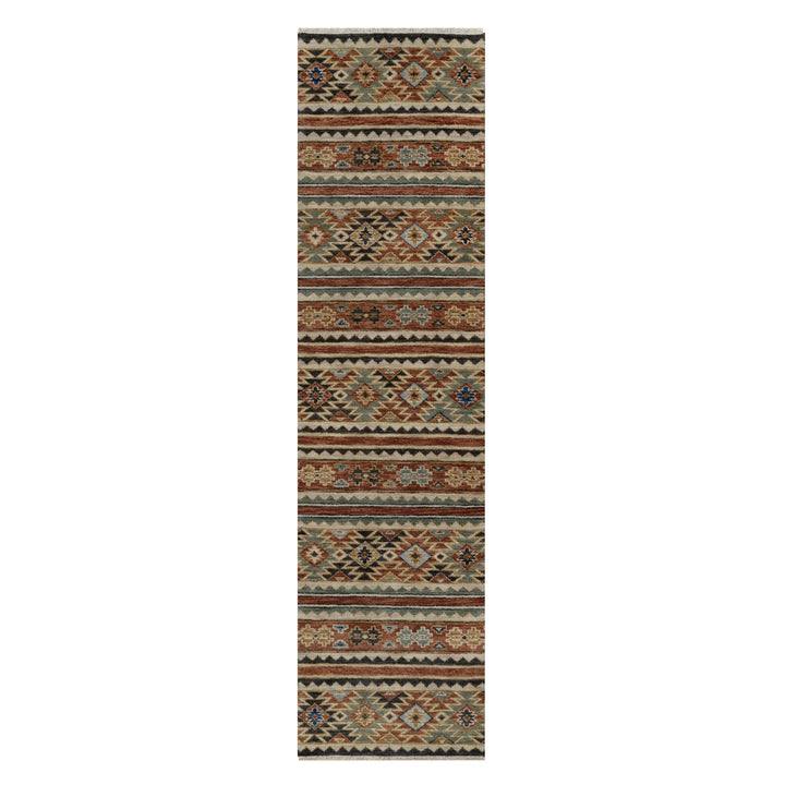 2'6" x 9'10" New Hand Knotted Grey Wool Runner Oriental Rug - MOA10291473