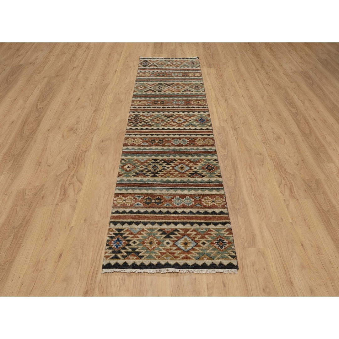 2'6" x 9'10" New Hand Knotted Grey Wool Runner Oriental Rug - MOA10291473