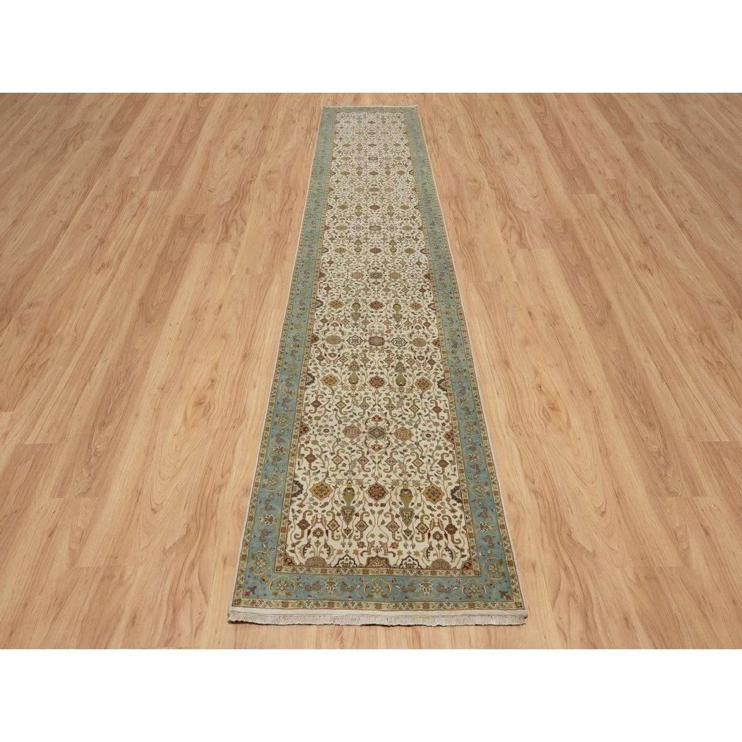 3'0" x 15'6" New Hand Knotted Ivory Wool Runner Oriental Rug - MOA10291474