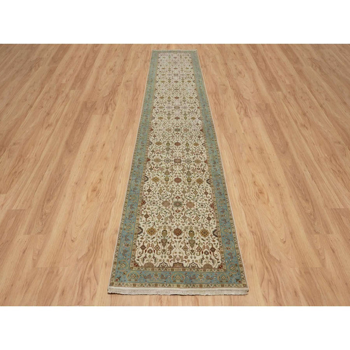 3'0" x 15'6" New Hand Knotted Ivory Wool Runner Oriental Rug - MOA10291474