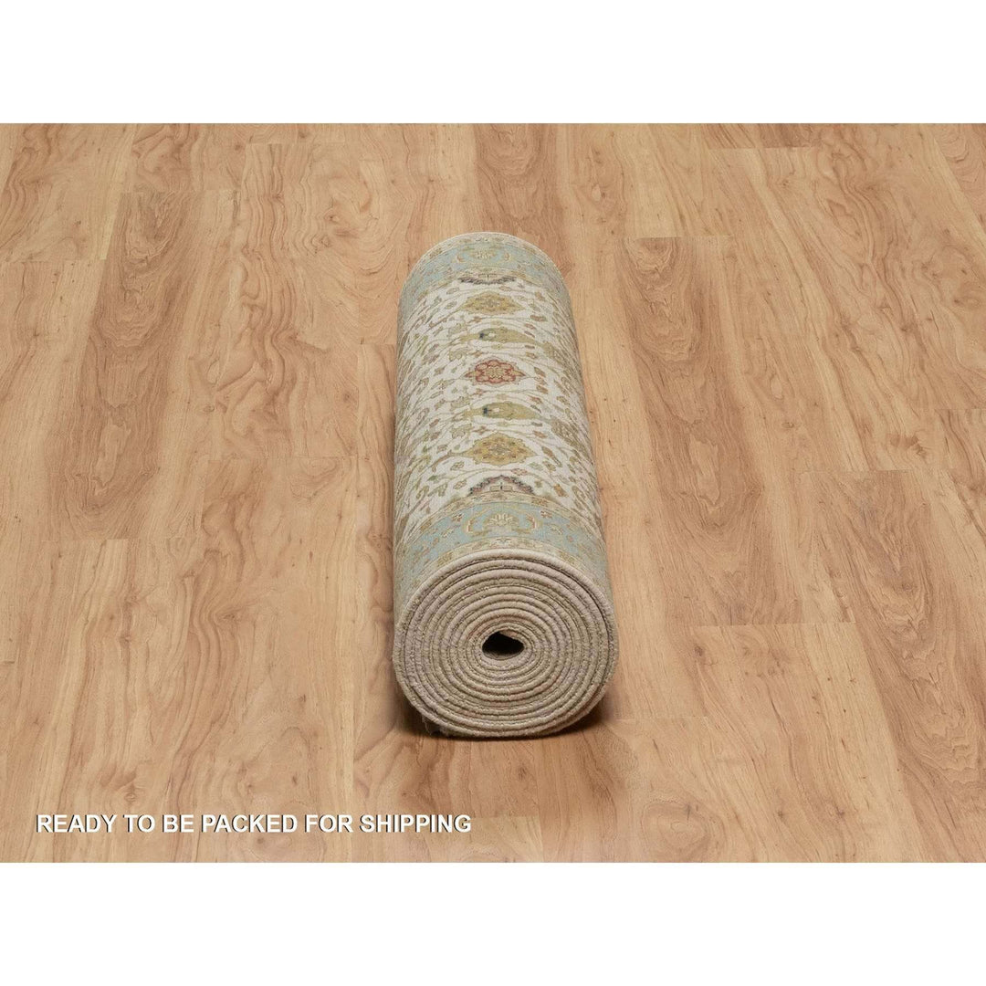 3'0" x 15'6" New Hand Knotted Ivory Wool Runner Oriental Rug - MOA10291474
