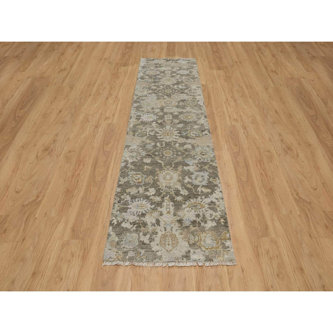 2'8" x 10'3" New Hand Knotted Brown Wool Runner Oriental Rug - MOA10291476