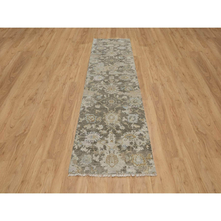 2'8" x 10'3" New Hand Knotted Brown Wool Runner Oriental Rug - MOA10291476