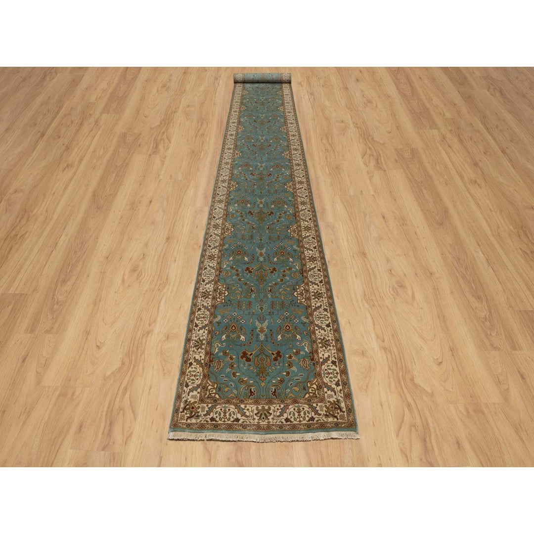 2'9" x 19'8" New Hand Knotted Blue Wool Runner Oriental Rug - MOA10291477