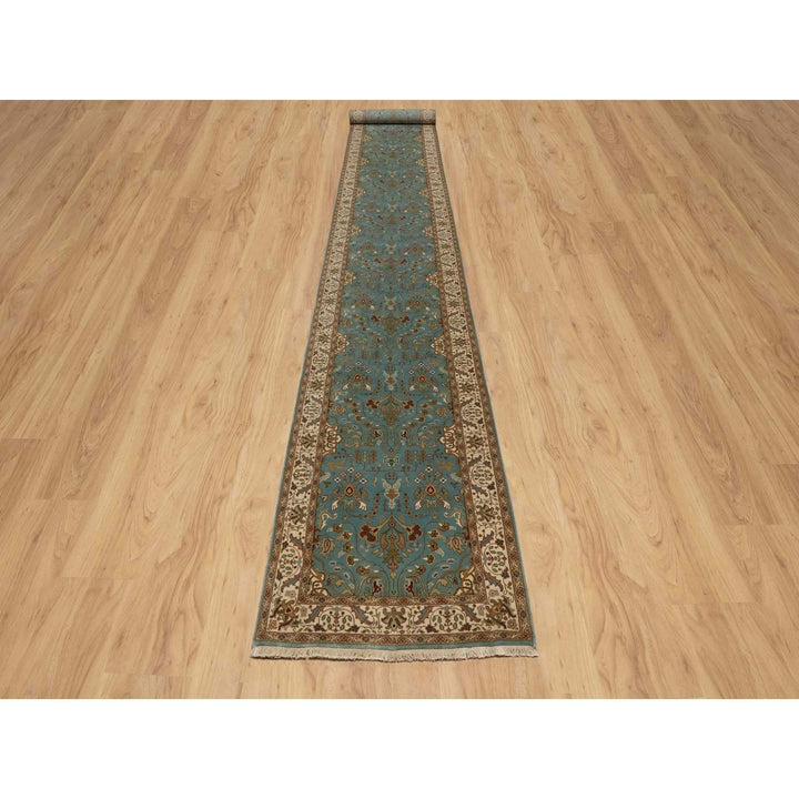 2'9" x 19'8" New Hand Knotted Blue Wool Runner Oriental Rug - MOA10291477