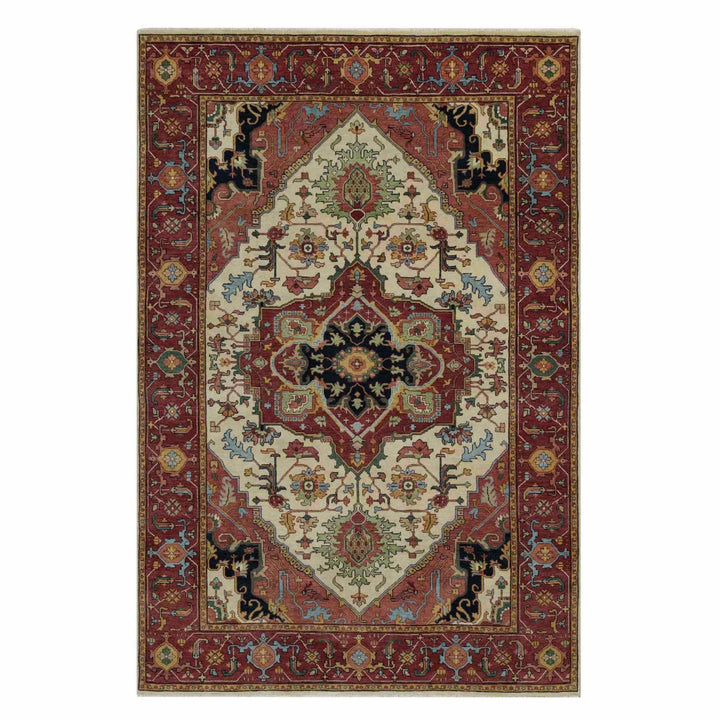 6'1" x 9'1" New Hand Knotted Ivory Wool Rectangle Oriental Rug - MOA10291480