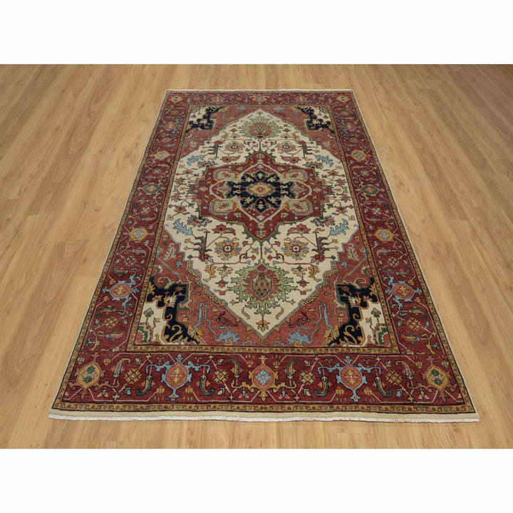 6'1" x 9'1" New Hand Knotted Ivory Wool Rectangle Oriental Rug - MOA10291480