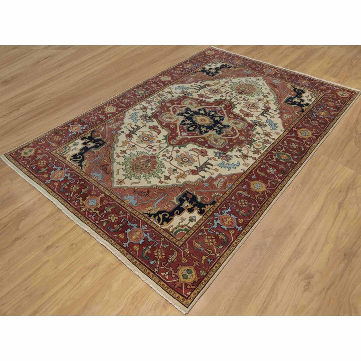6'1" x 9'1" New Hand Knotted Ivory Wool Rectangle Oriental Rug - MOA10291480
