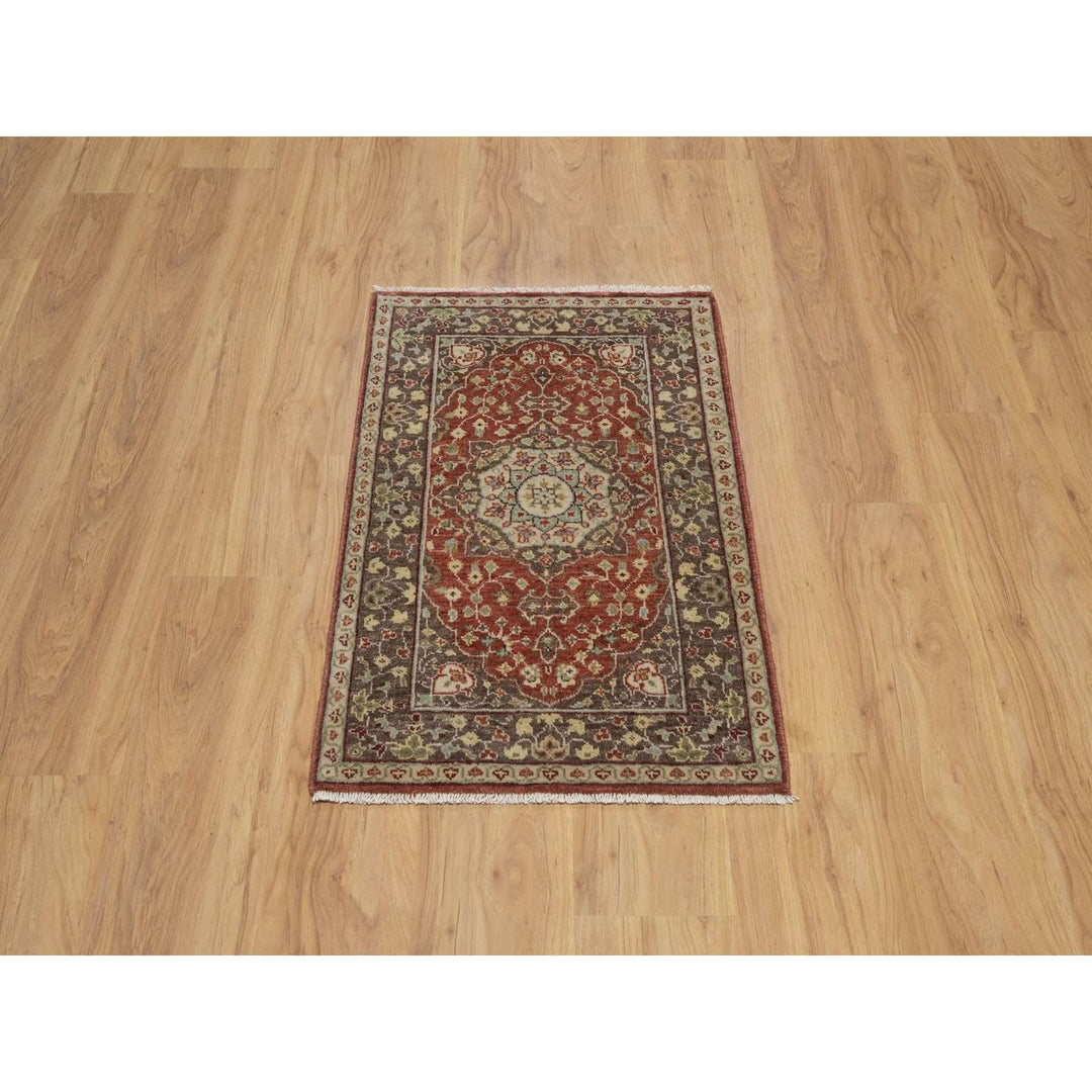 2'1" x 3'1" New Hand Knotted Red Wool Rectangle Oriental Rug - MOA10291490