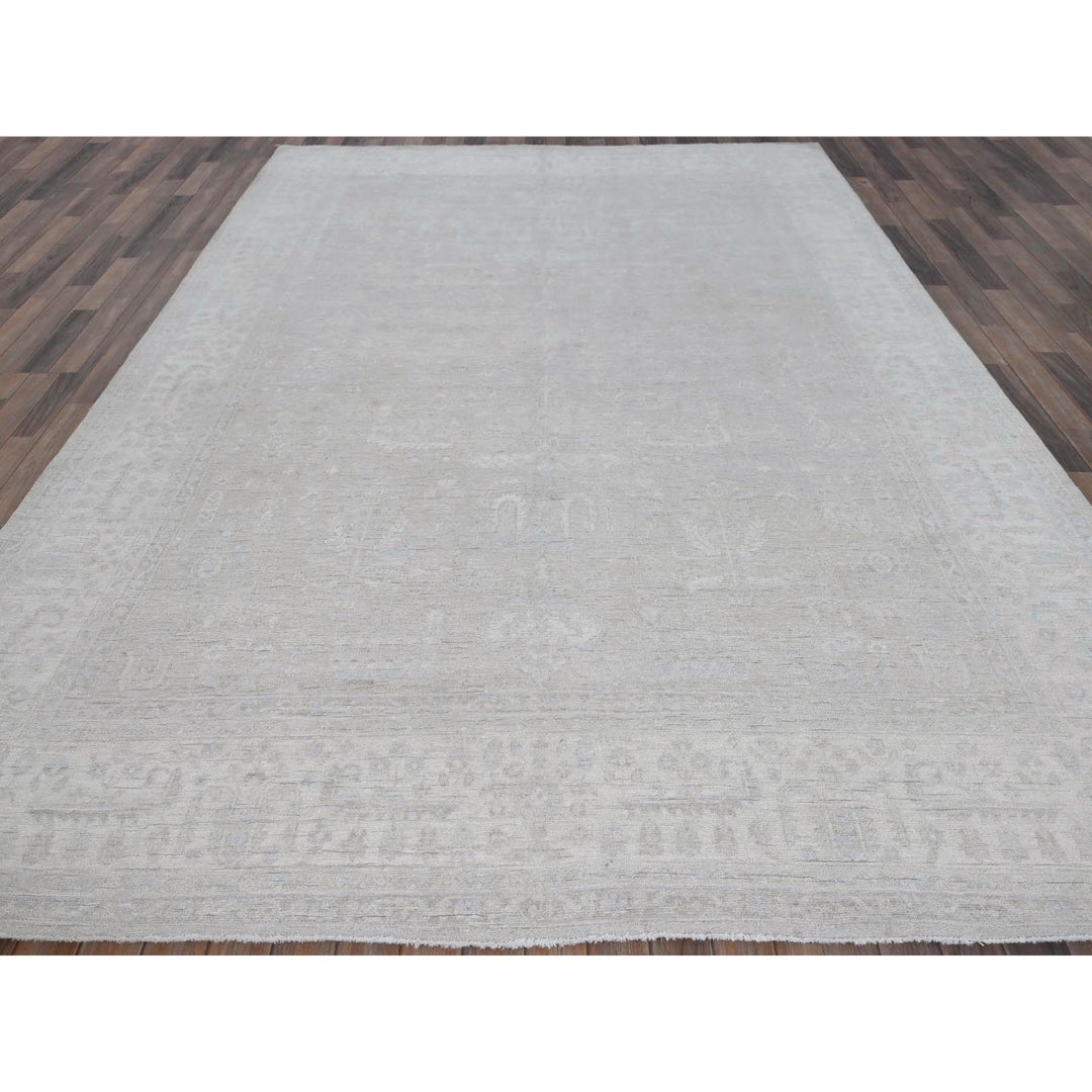 8'7" x 11'5" New Hand Knotted Grey Wool Rectangle Oriental Rug - MOA102914