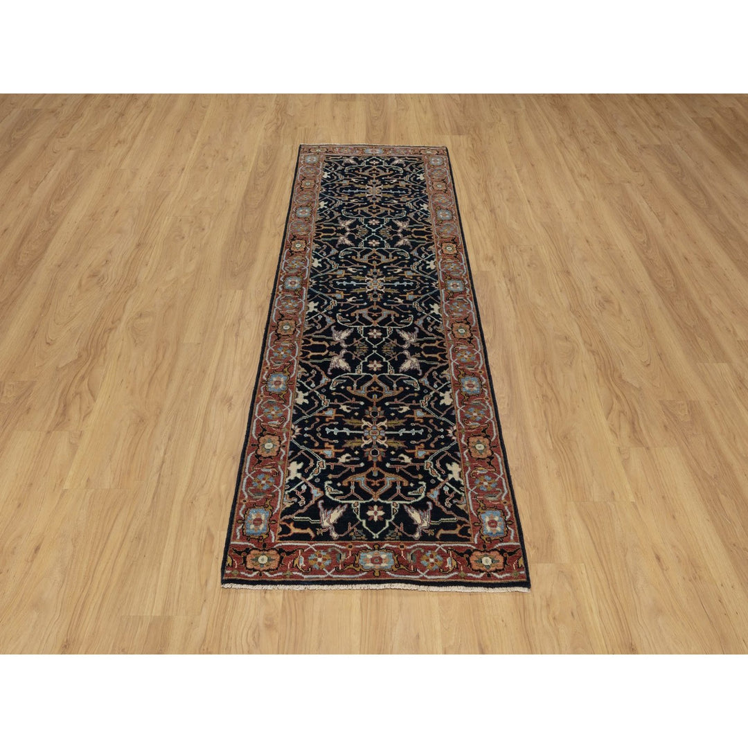 2'7" x 8'1" New Hand Knotted Blue Wool Runner Oriental Rug - MOA10291501