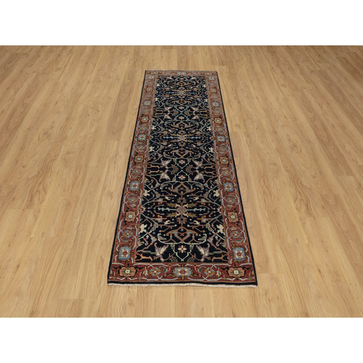 2'7" x 8'1" New Hand Knotted Blue Wool Runner Oriental Rug - MOA10291501