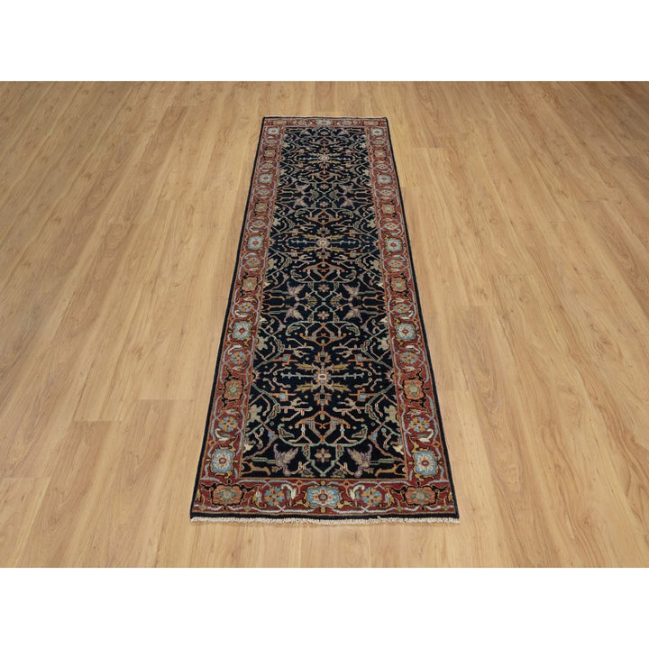 2'7" x 8'3" New Hand Knotted Blue Wool Runner Oriental Rug - MOA10291505
